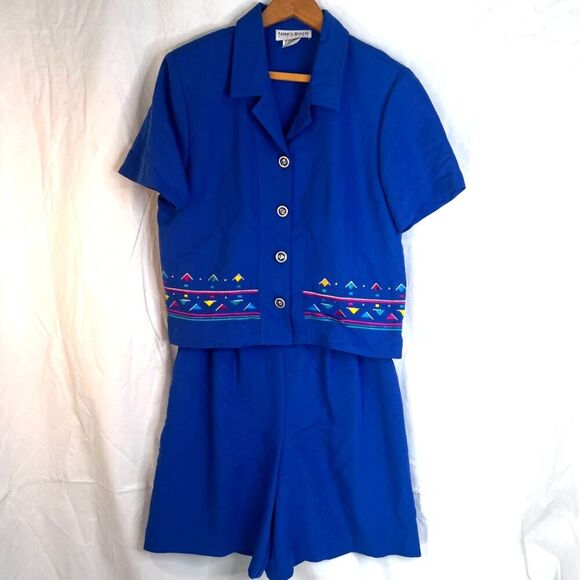 Nancy Bolen City Girl Y2K Short Set Quirky Eclectic Patterned Hem Top Size 10 MD - Picture 6 of 16